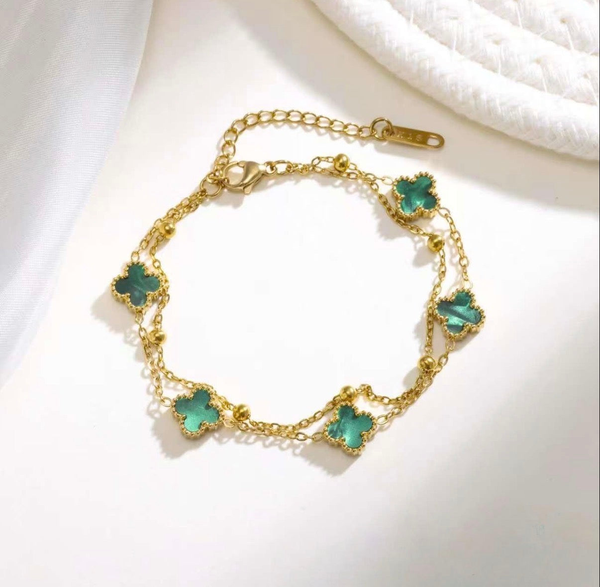 Kleeblatt Armband – Edelstahl, 14K vergoldet