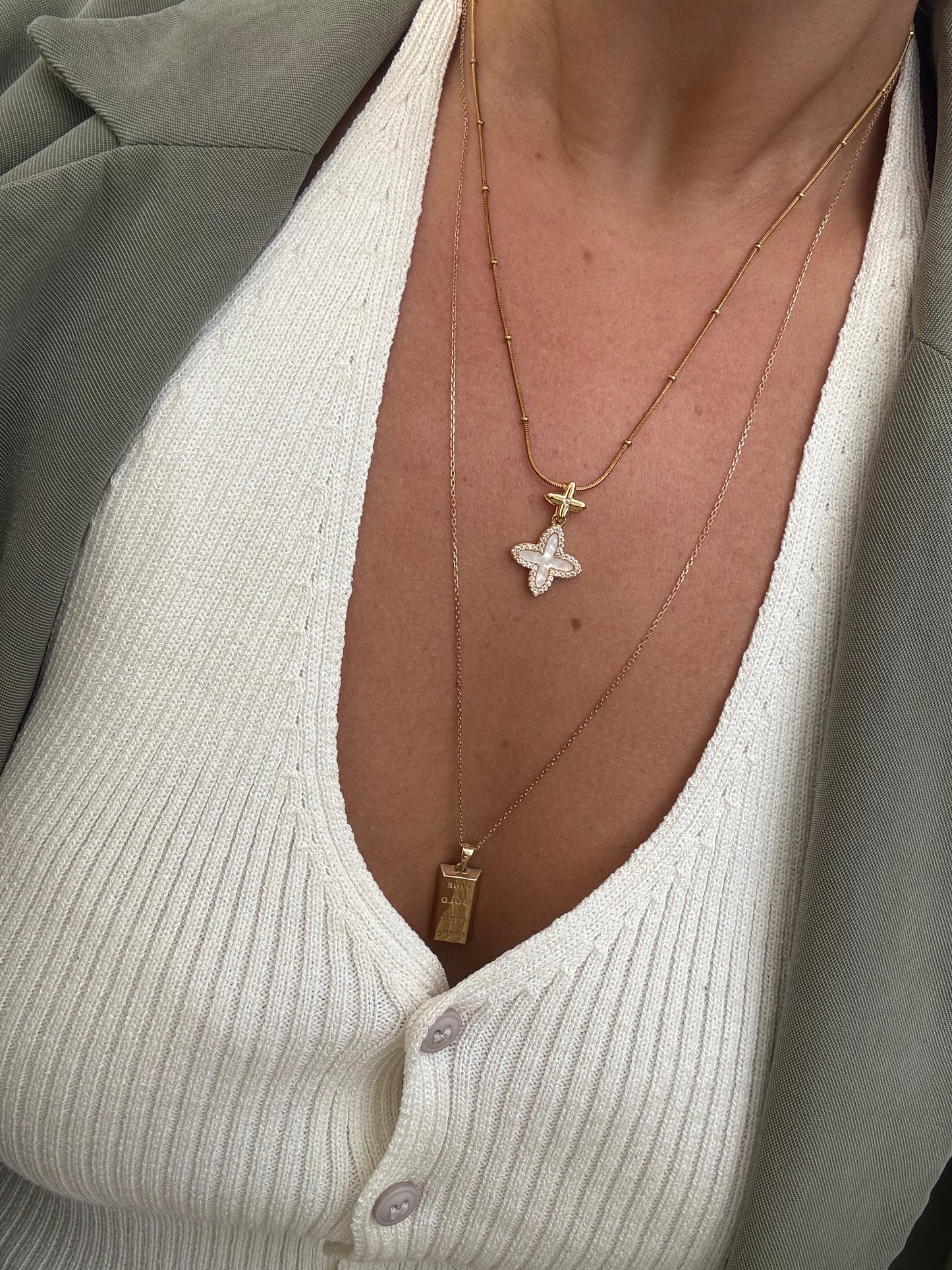 Kleeblatt Kette Weiss