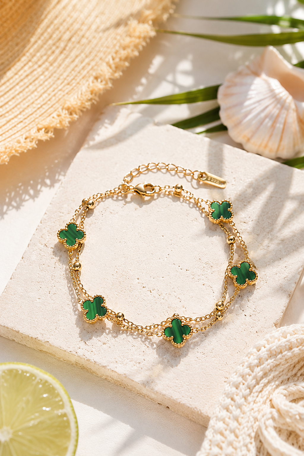 Kleeblatt Armband – Edelstahl, 14K vergoldet