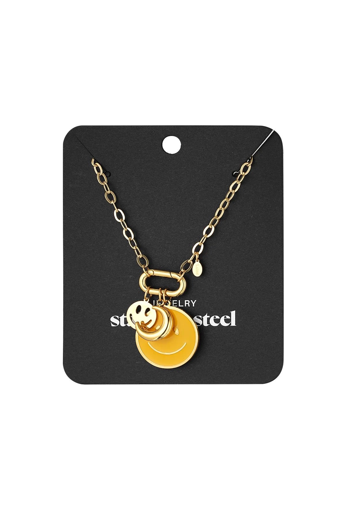 Edelstahlkette in Silber mit gelbem Smiley-Anhänger