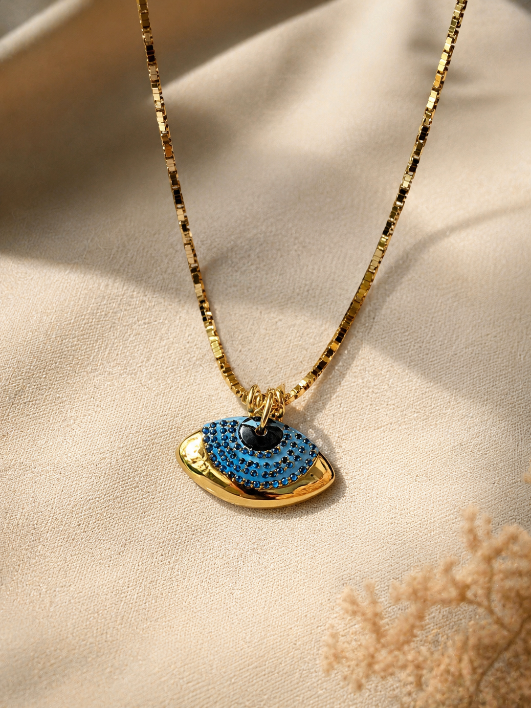 Blaue Auge Statement Kette – Edelstahl | Handmade
