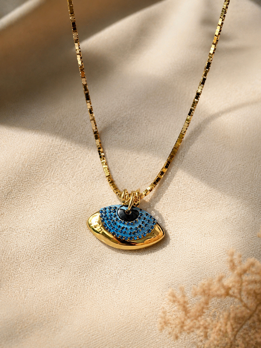 Blaue Auge Statement Kette – Edelstahl | Handmade