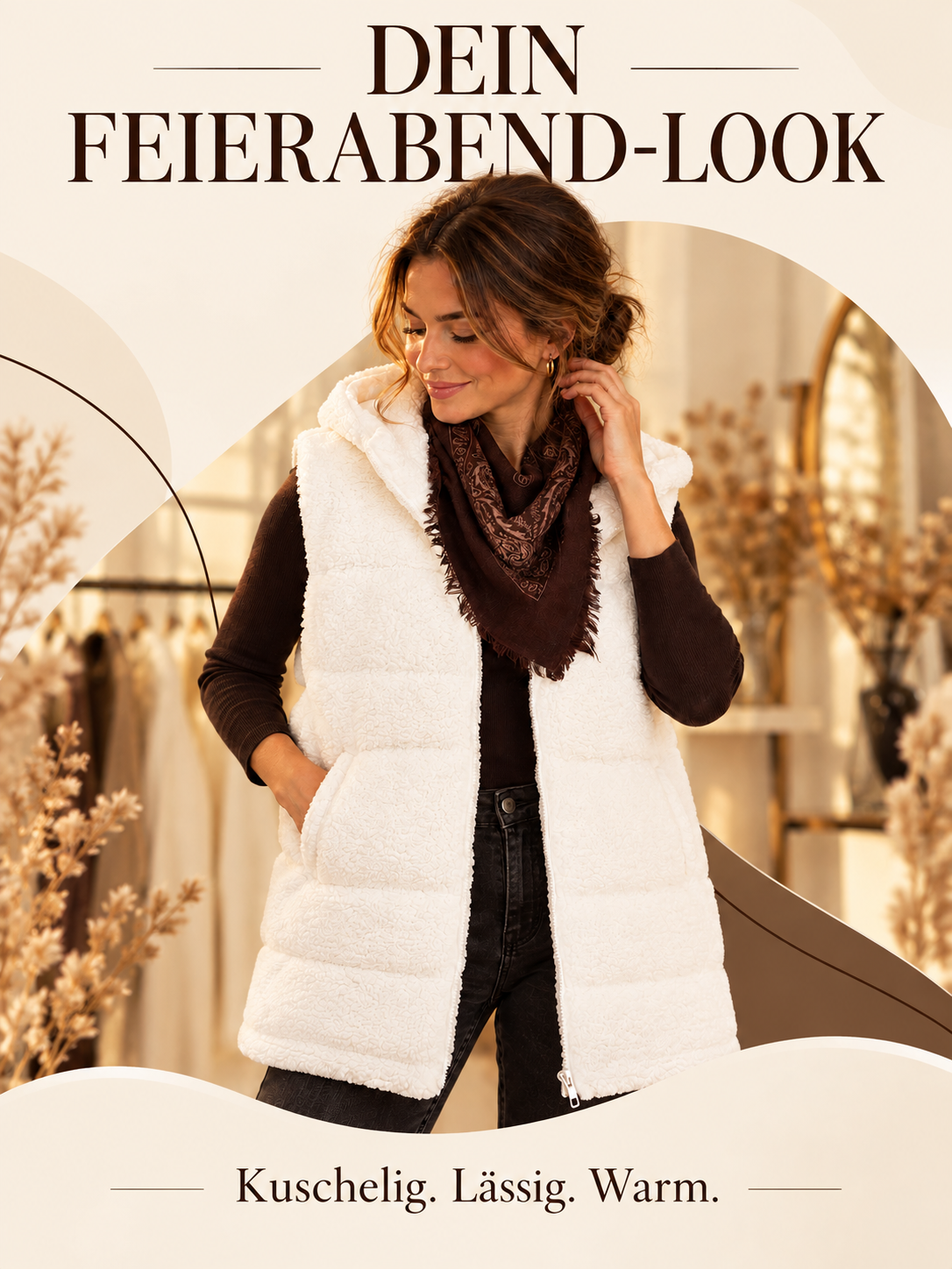 Damen Teddy weste weiss