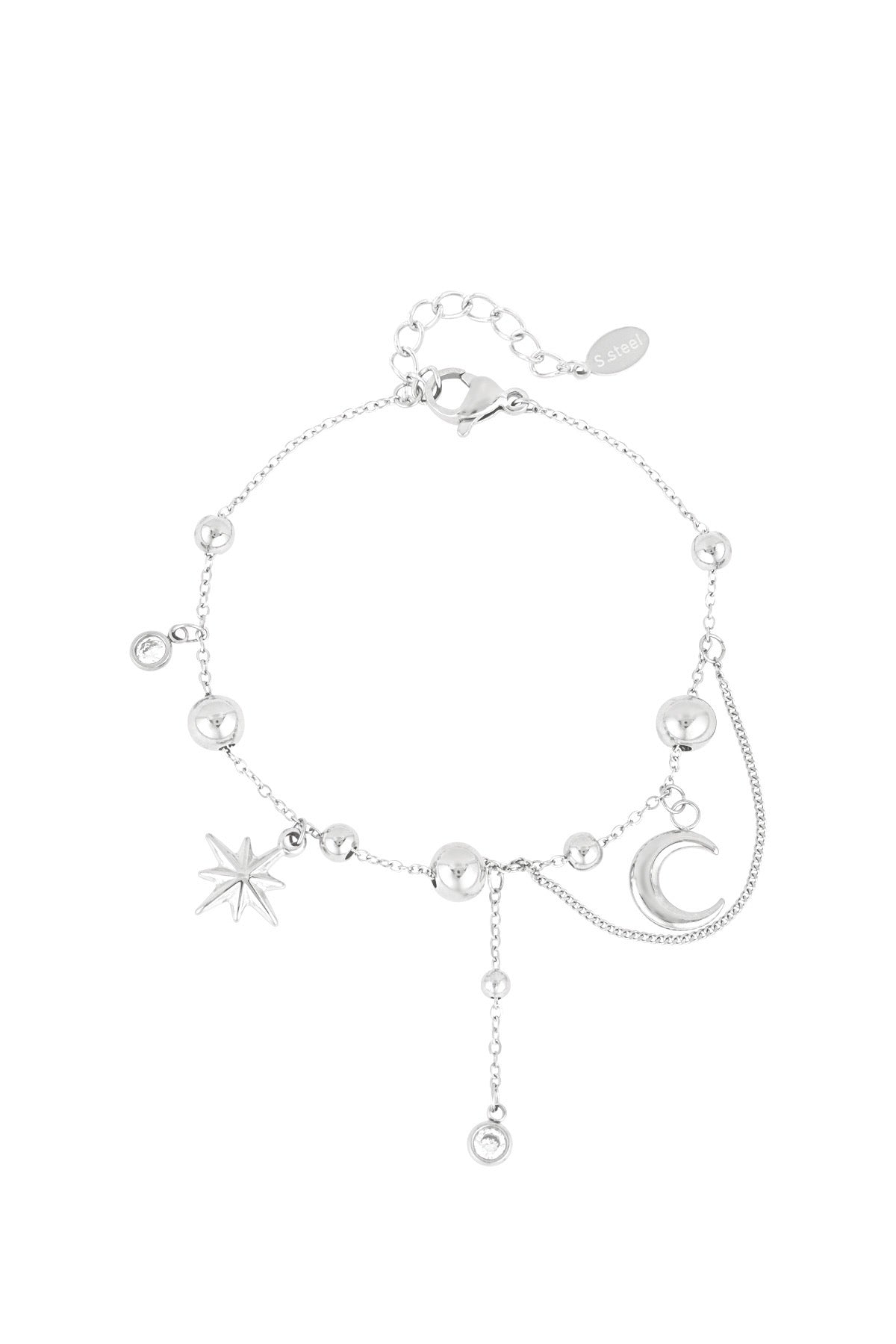 Silberfarbenes Armband mit Mond- & Sternanhängern
