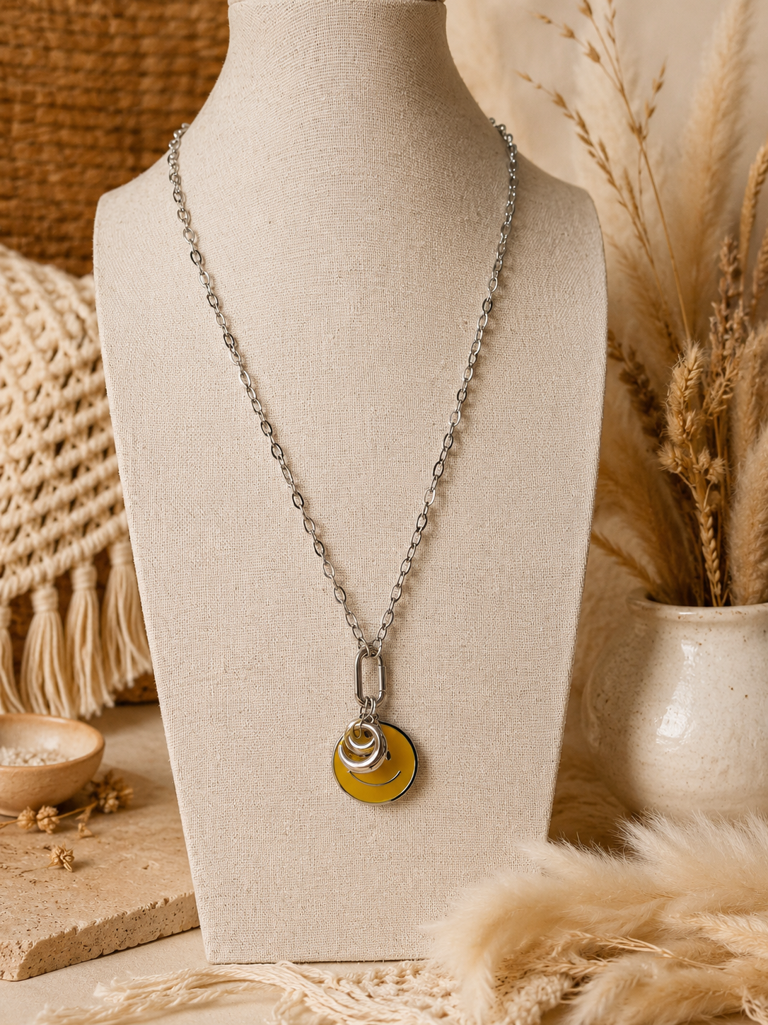 Smile Charm Halskette – Edelstahl & Emaille